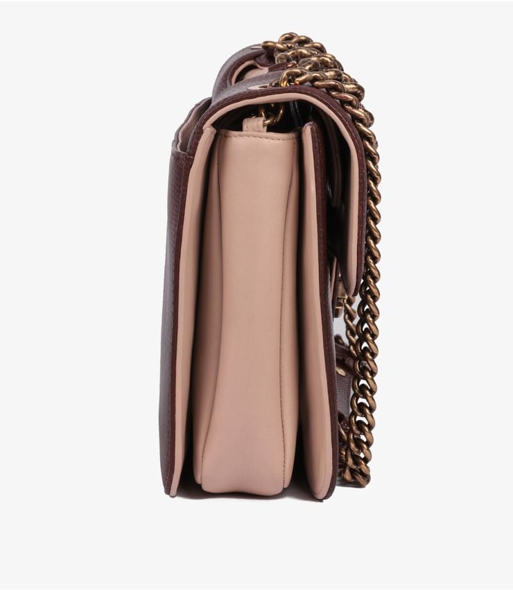 Chanel Burgundy Lizard Leather & Dusky Pink Quilted Lambskin Large Perfect Edge Classic Single Flap Bag