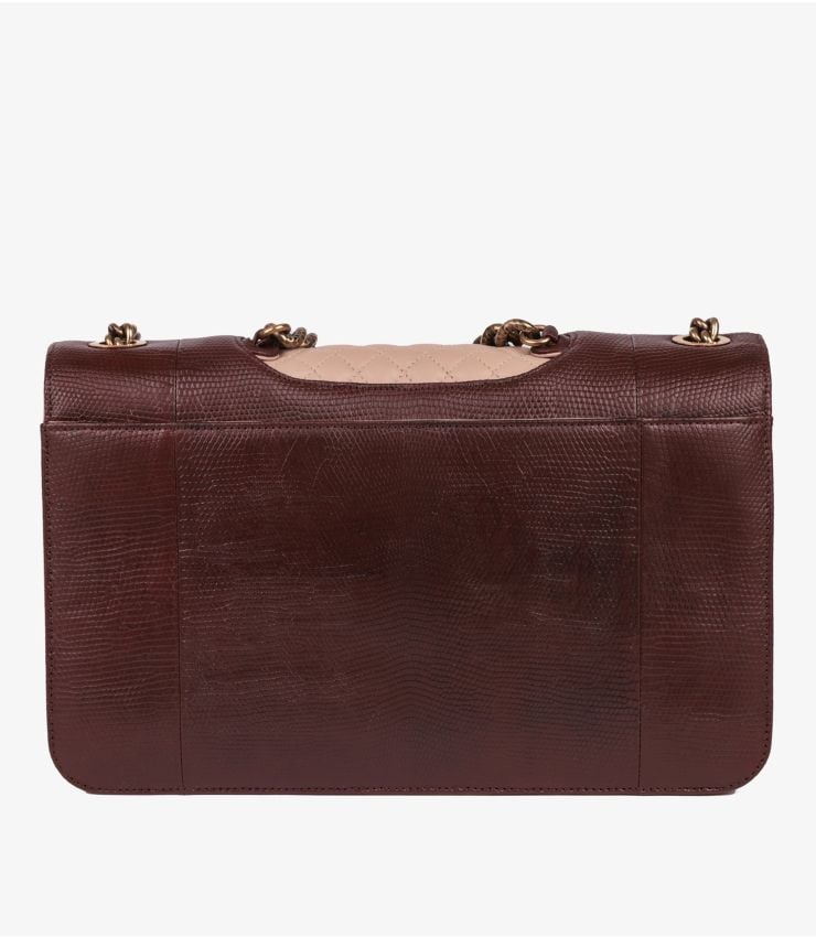 Chanel Burgundy Lizard Leather & Dusky Pink Quilted Lambskin Large Perfect Edge Classic Single Flap Bag