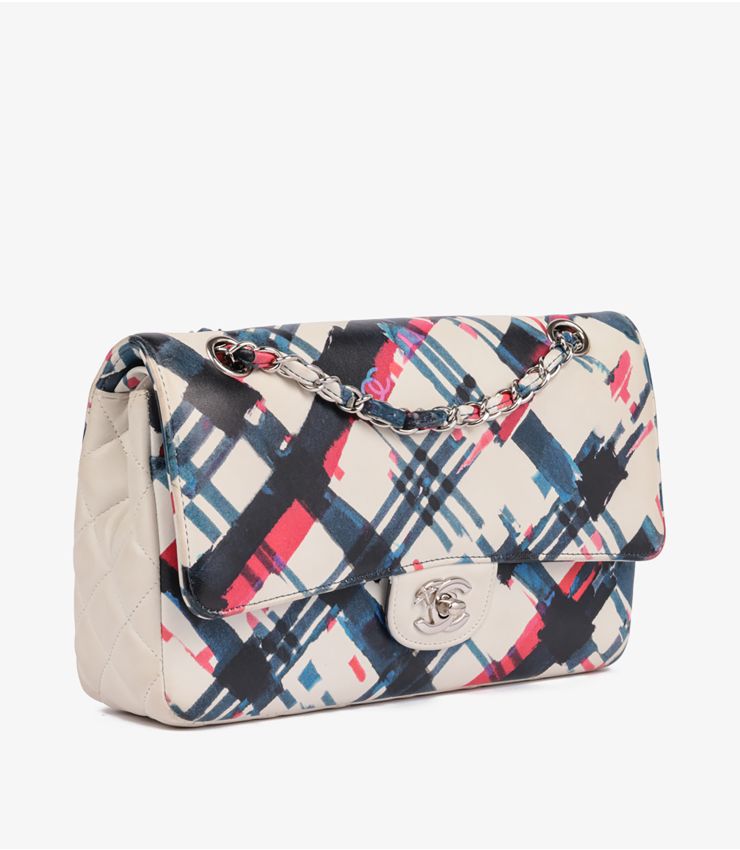 White Multicolour Quilted Lambskin Airlines Medium Classic Double Flap Bag