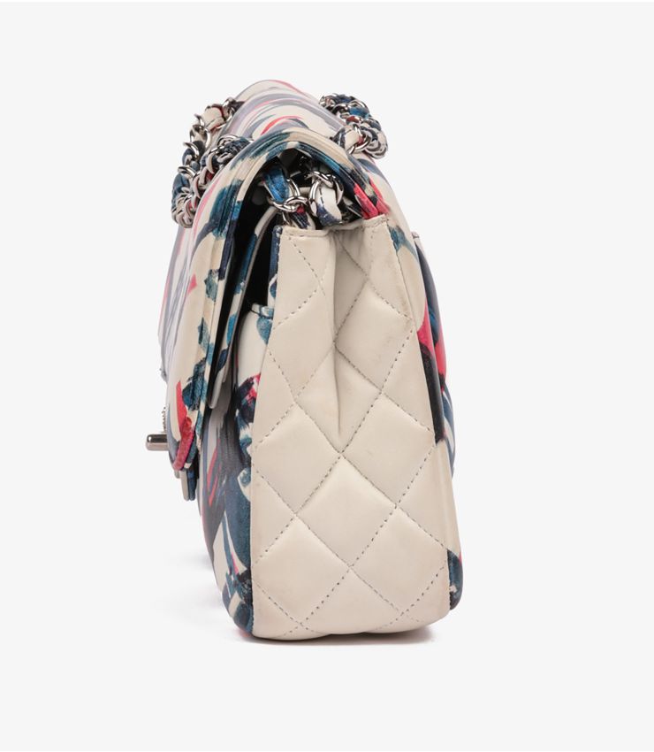 White Multicolour Quilted Lambskin Airlines Medium Classic Double Flap Bag