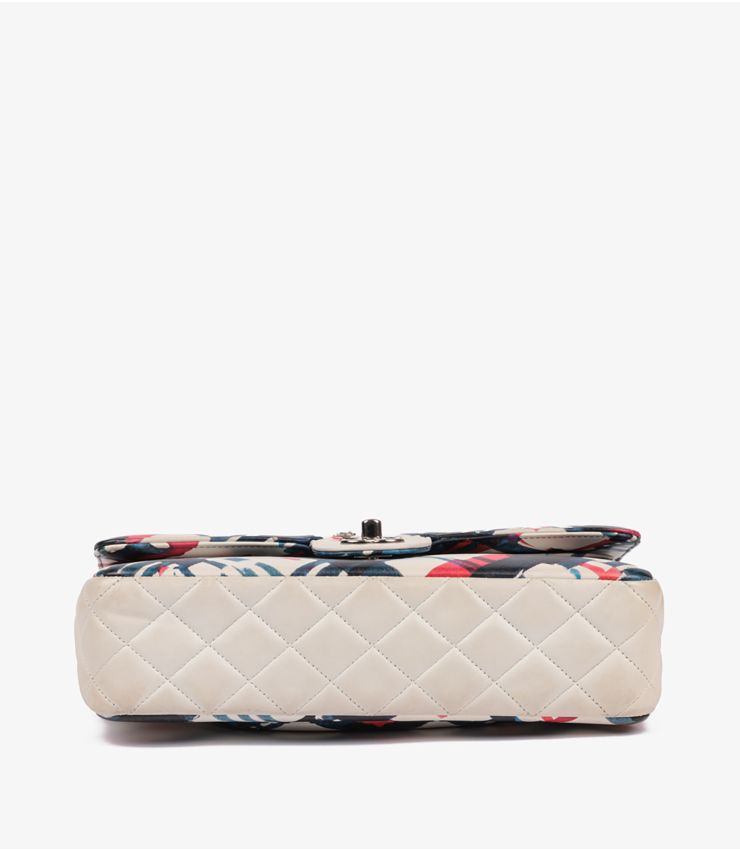 White Multicolour Quilted Lambskin Airlines Medium Classic Double Flap Bag