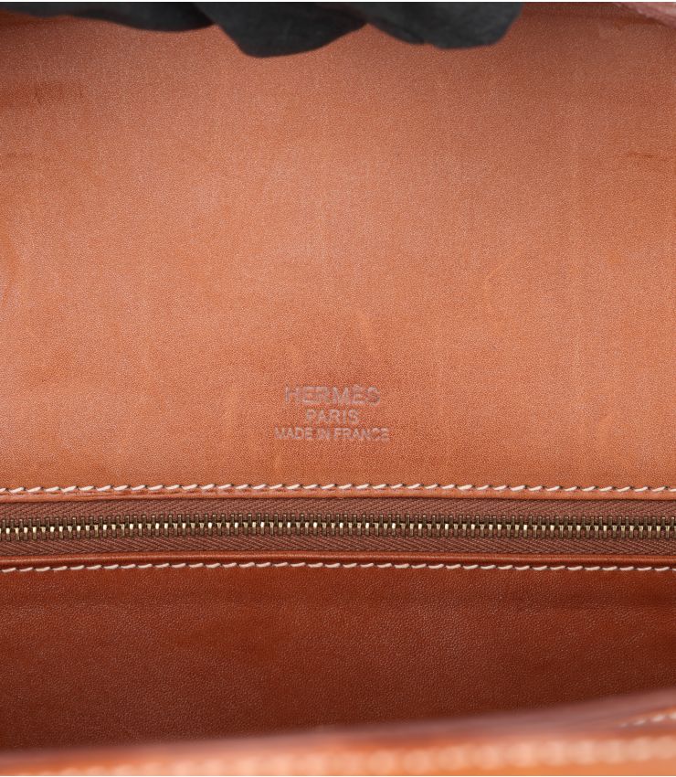 Hermes Fauve Barenia Leather, Natural & Orange Toile Canvas Flag Birkin 35cm Retourne