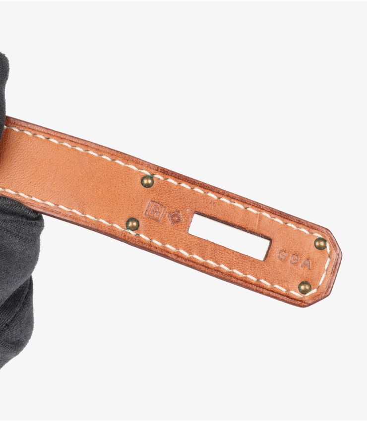 Hermes Fauve Barenia Leather, Natural & Orange Toile Canvas Flag Birkin 35cm Retourne