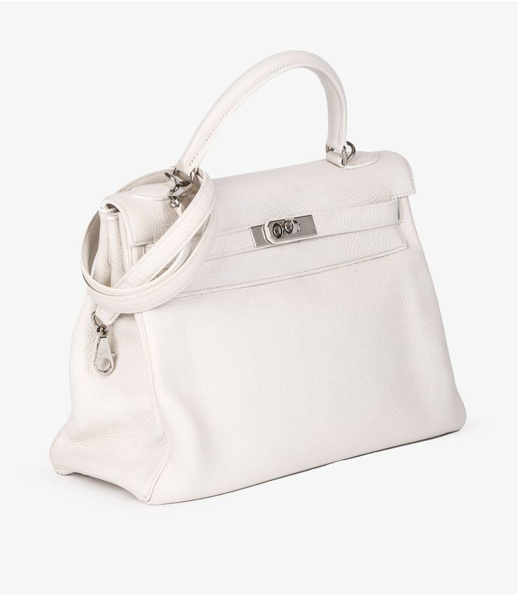 Hermès White Clemence Leather Vintage Kelly 32cm Retourne