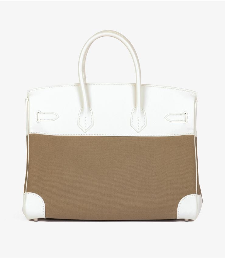 Hermès White Swift Leather & Olive Toile Canvas Birkin 35cm Retourne