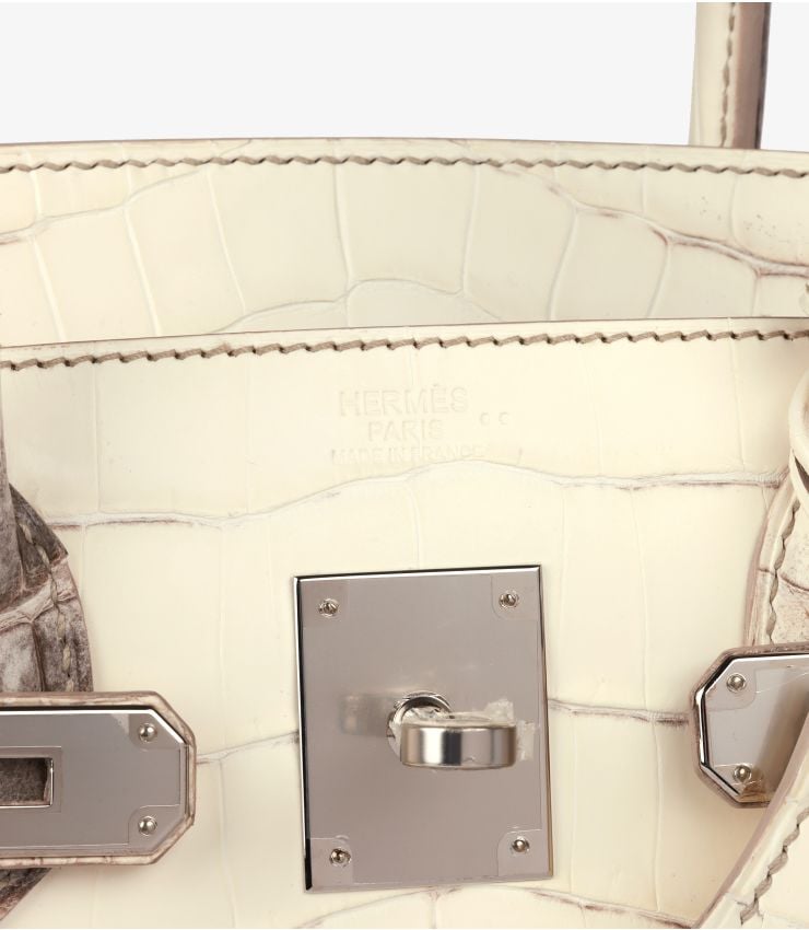 Hermès Blanc Himalaya Matte Niloticus Crocodile Leather Birkin 30cm Retourne