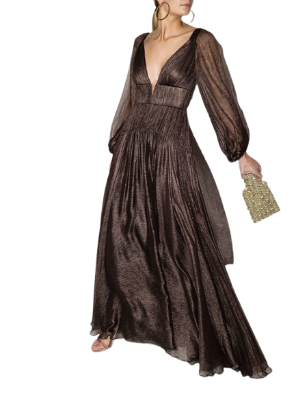 Maria Lucia Hohan Dark Brown Zeena Silk Ruffled Gown (pre-owned)
